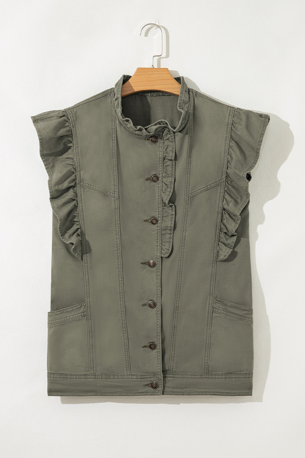 Gilet Denim Volants — Kaki & Vert | Style Parisien Chic
