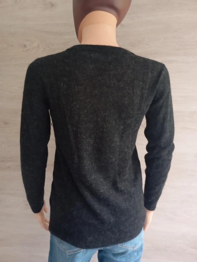Pull fin femme manches longues noir/gris Gant en alpaga et laine mérinos Xs