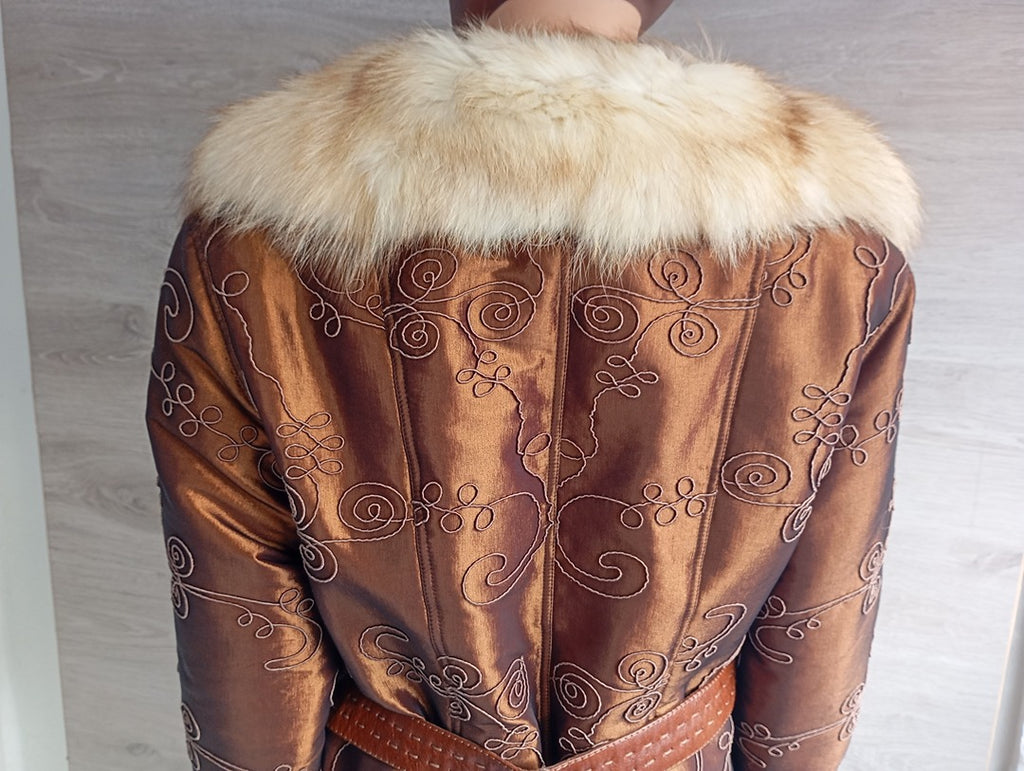 Manteau en fourrure naturelle de Renard Elazar Leather taille S - Marron bronze irisé