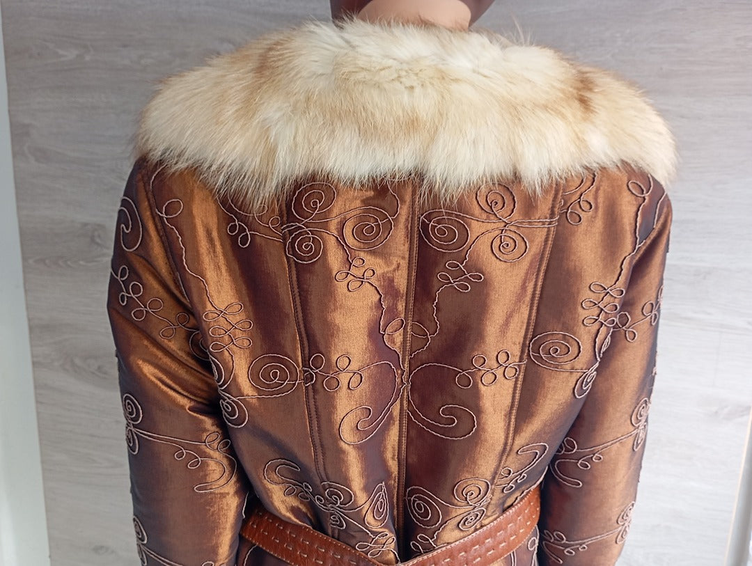 Manteau en fourrure naturelle de Renard Elazar Leather taille S - Marron bronze irisé