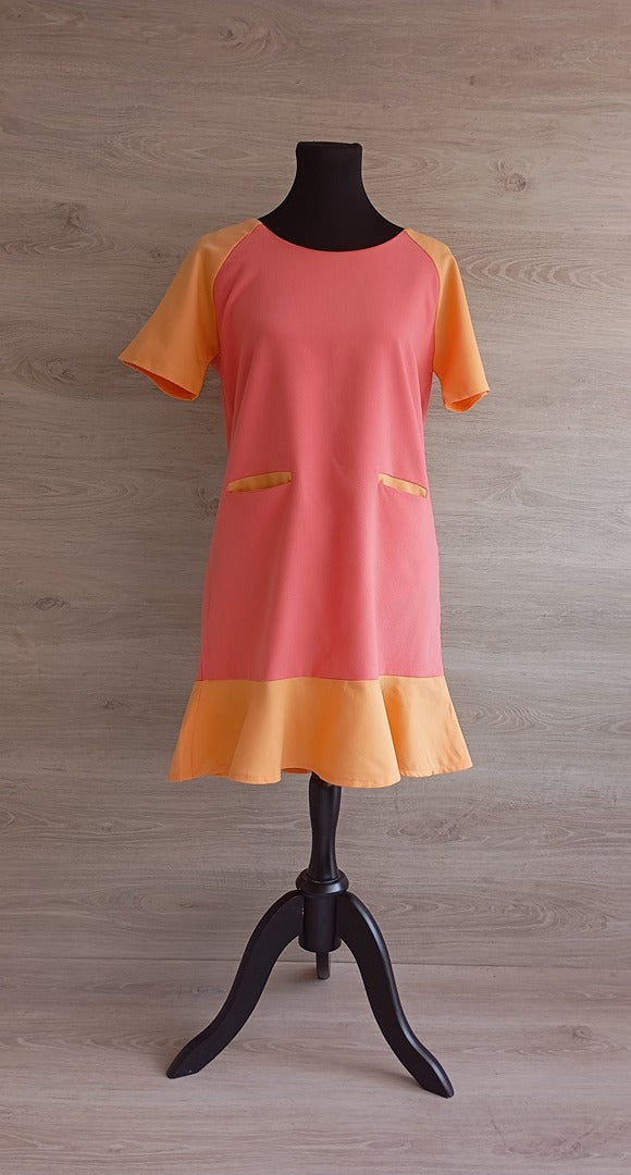 Robe courte manches courtes 🌸 Kling 🌸 L - Rose et orange - Neuf avec étiquette - style vintage