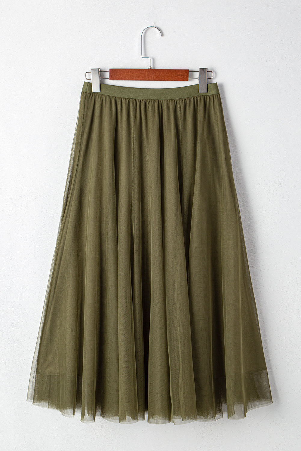 Jupe midi en tulle — Superposition de maille évasée & taille haute
