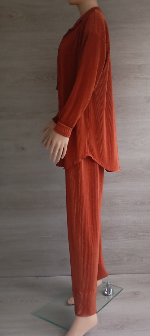 Ensemble fin fluide - chemise pantalon - Pronto Moda - Taille unique - marron orangé