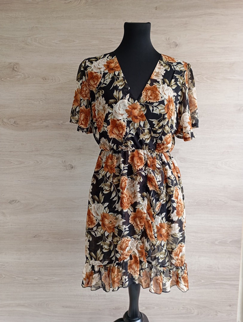 Magnifique robe courte fleurie manches courtes - Archie Love taille M - Noir/multicolore - neuf