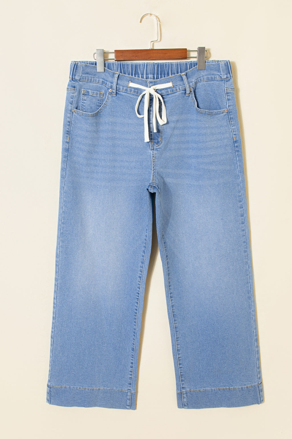 Jean Grande Taille Wide Leg à Lacets Contrastés