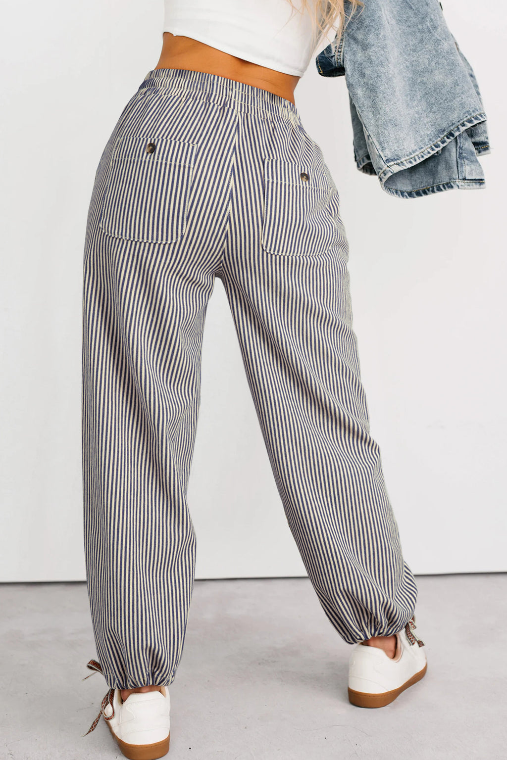 Pantalon Large Rayé – Taille Élastique & Chevilles Ajustables