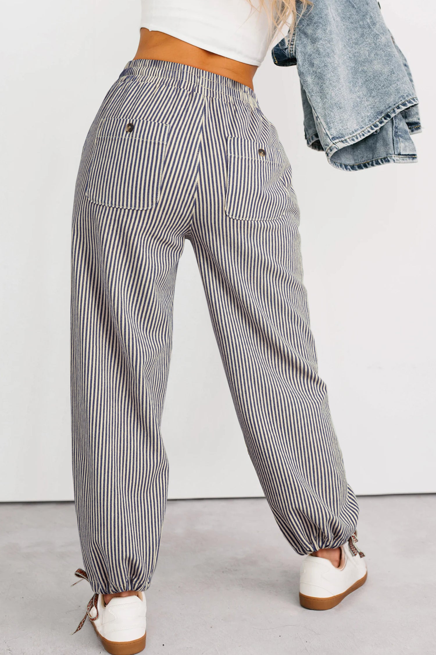 Pantalon Large Rayé – Taille Élastique & Chevilles Ajustables