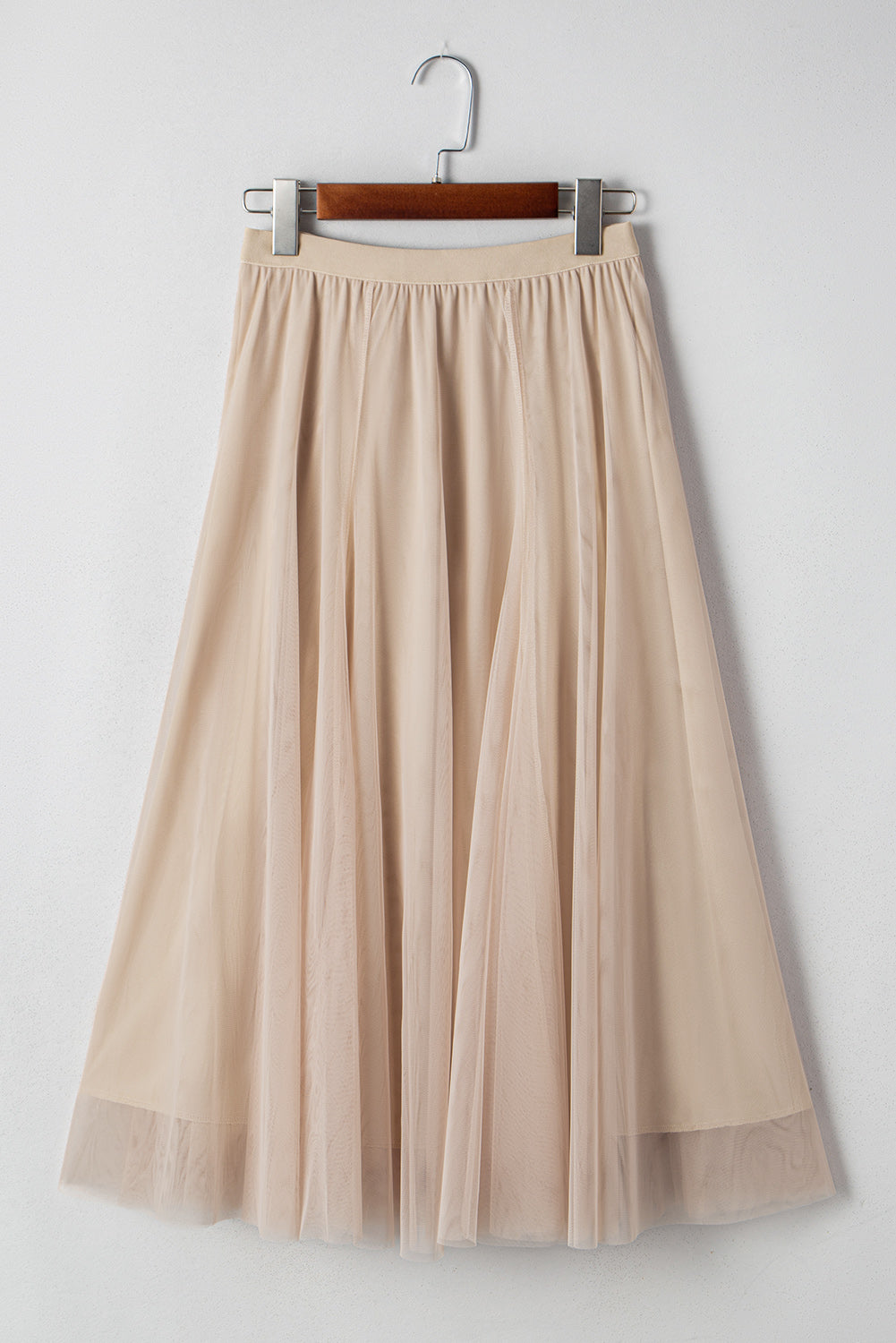 Jupe midi en tulle — Superposition de maille évasée & taille haute
