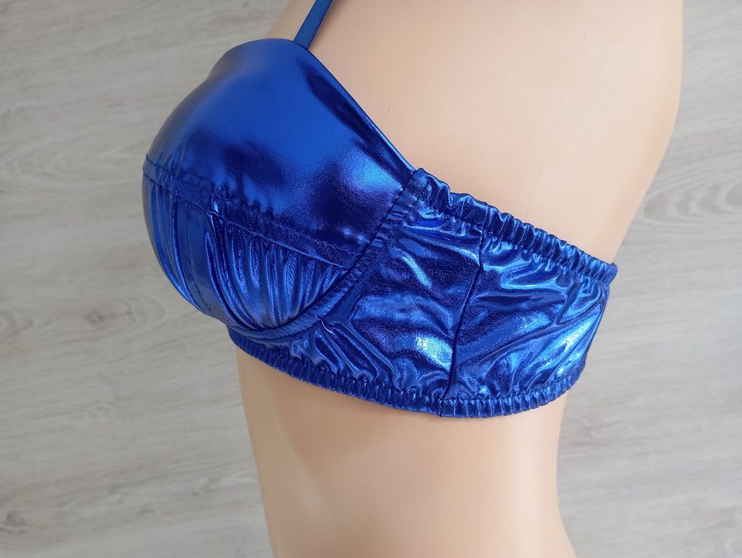 Soutien-gorge bandeau bleu métallisé — Fantaisie — Taille unique