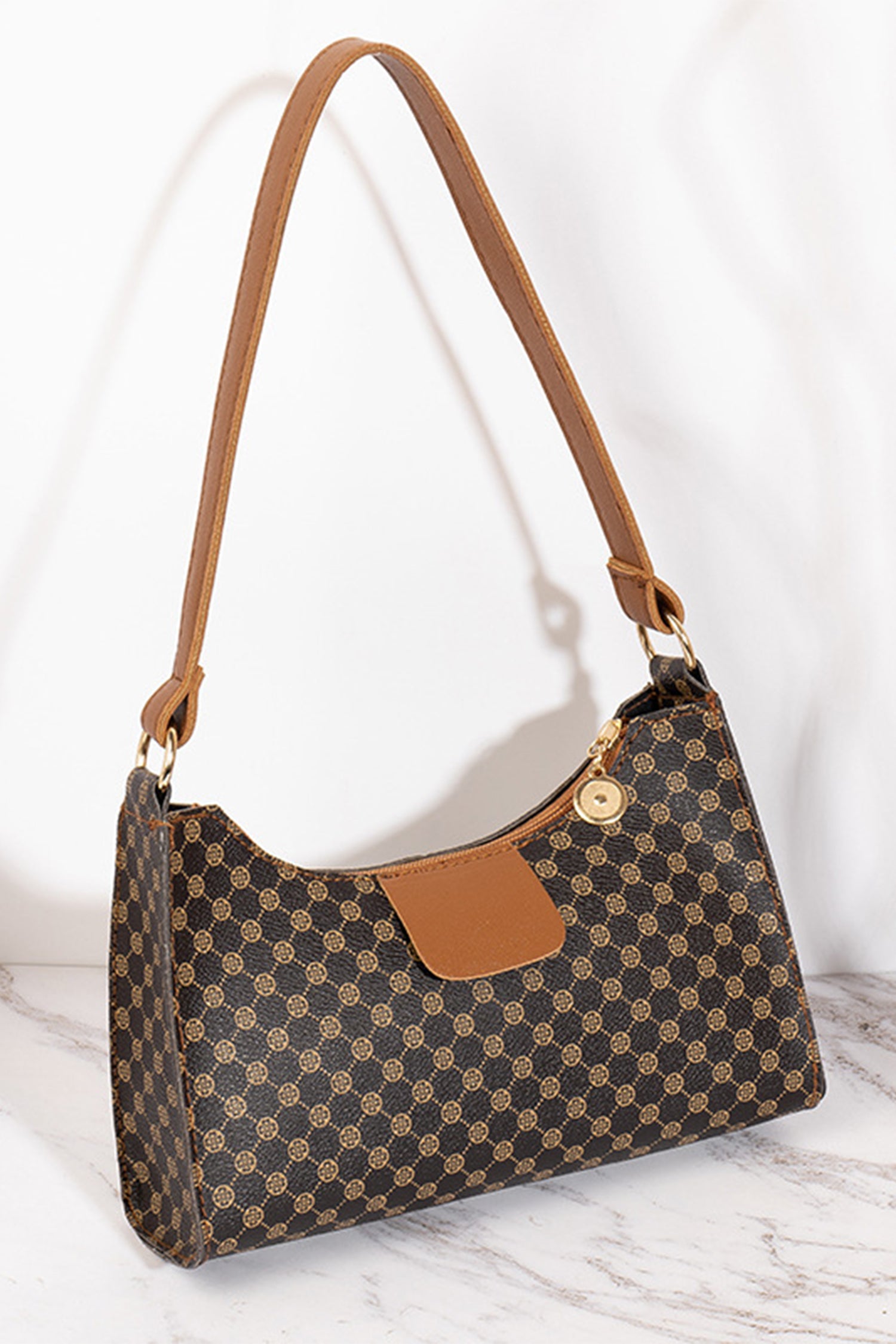 Sac Bandoulière Imprimé Monogramme – Cuir PU Café