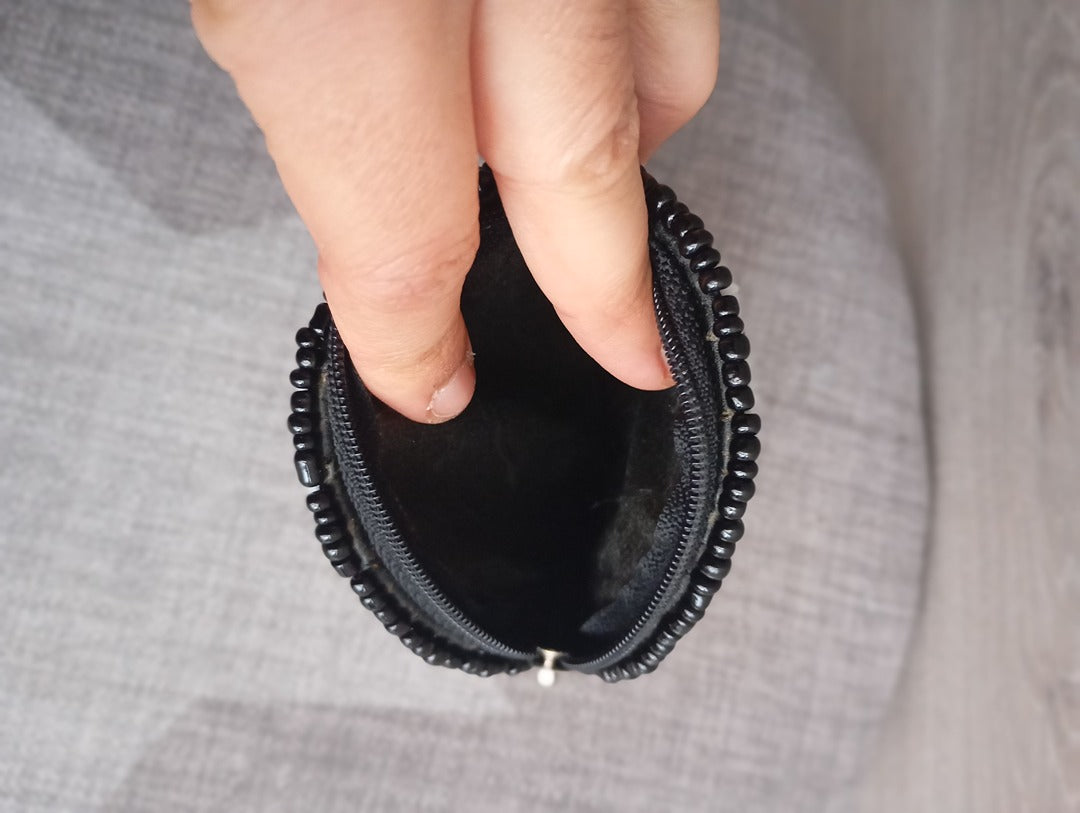 Porte monnaie perles femme - Noir et blanc - très bon état - rond