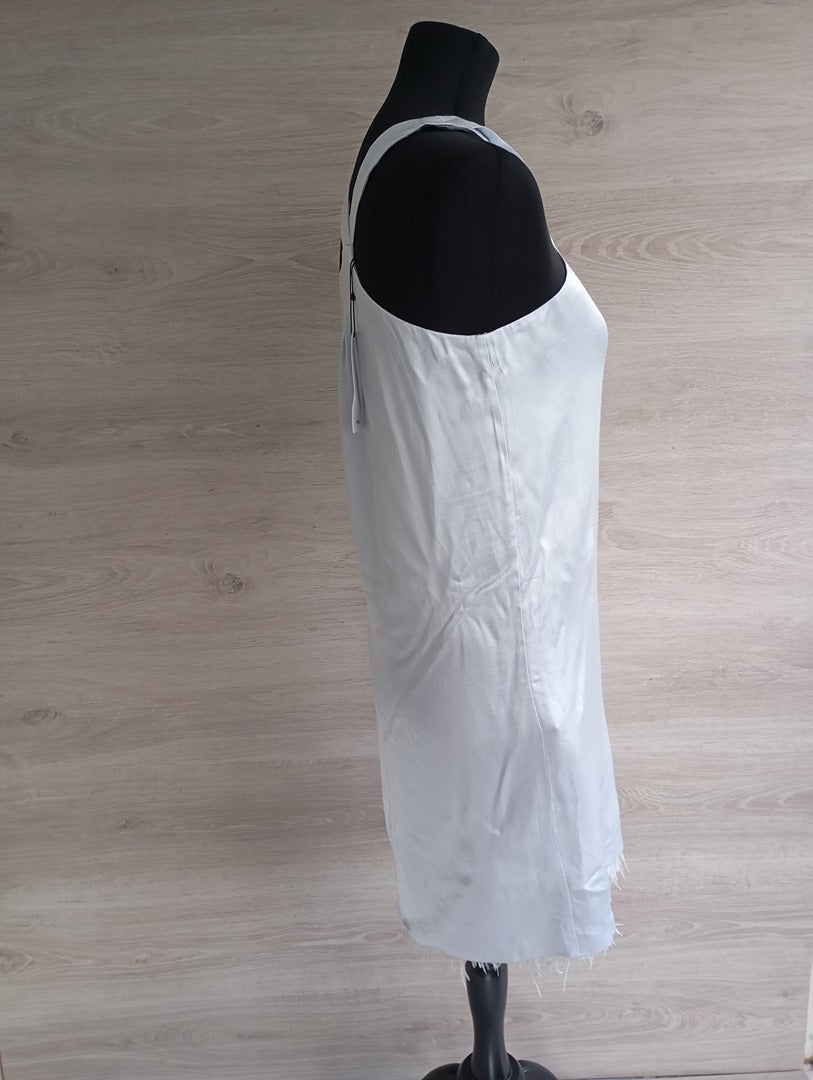 Robe courte Mango sans manches - Xs - Gris - Neuf avec étiquette - plumes