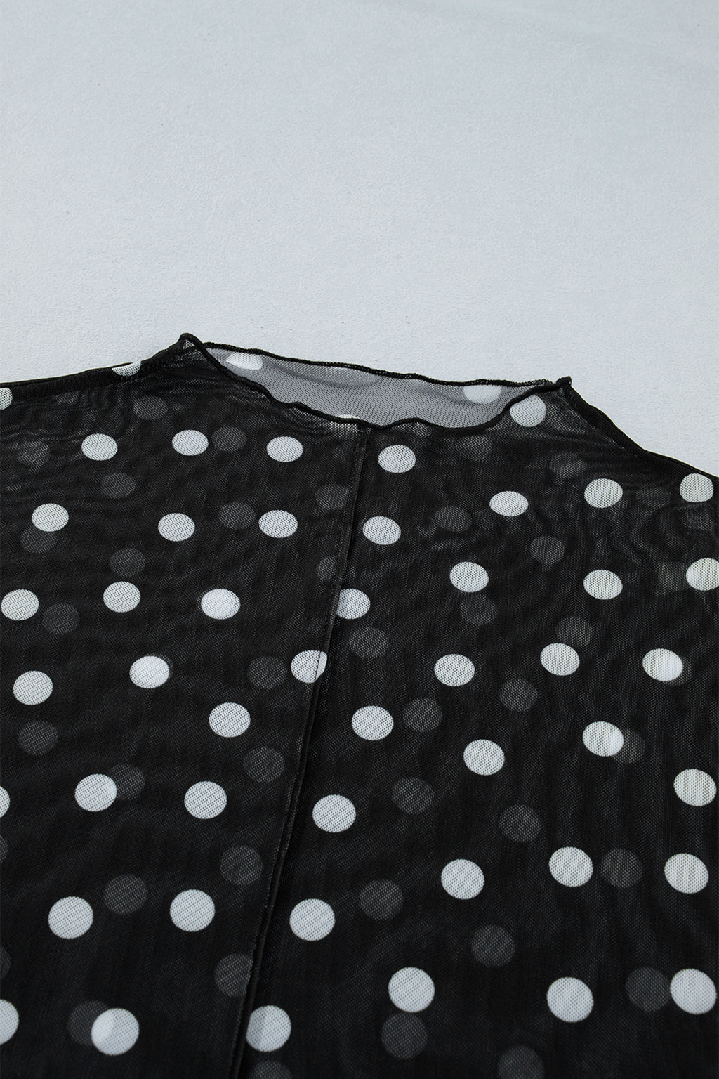 Haut en Maille à Pois Noir — Col Montant & Manches Longues Transparentes Grande Taille