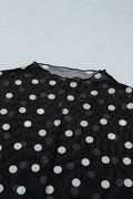 Haut en Maille à Pois Noir — Col Montant & Manches Longues Transparentes Grande Taille