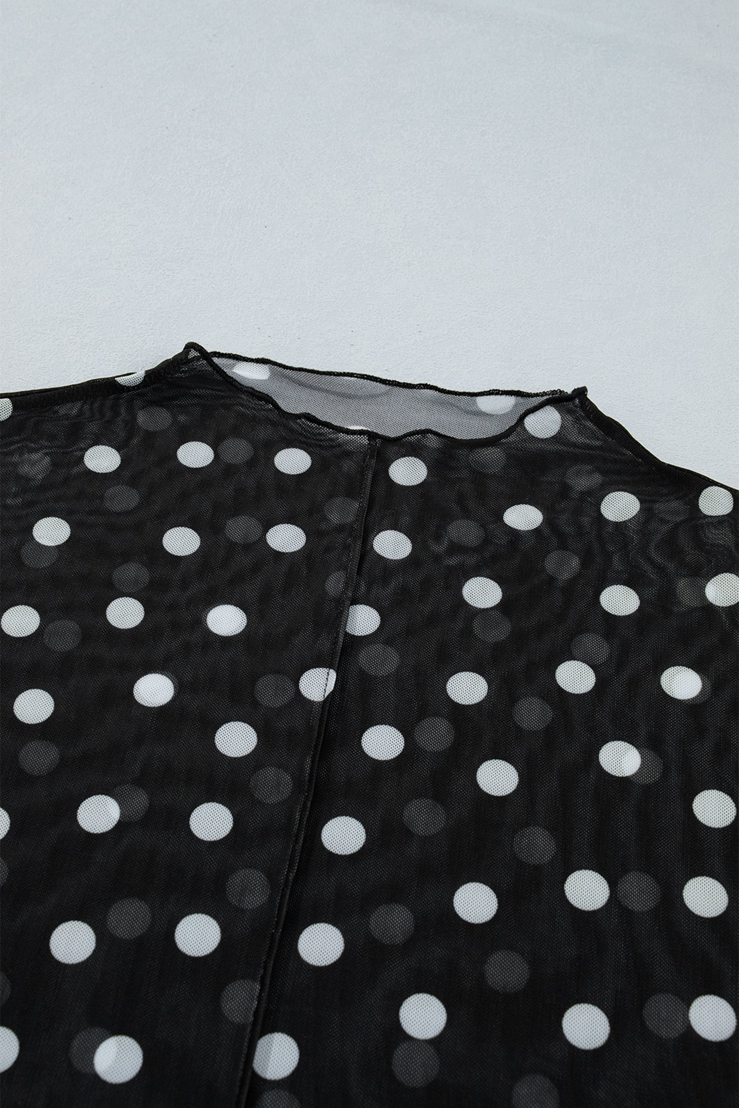 Haut en Maille à Pois Noir — Col Montant & Manches Longues Transparentes Grande Taille
