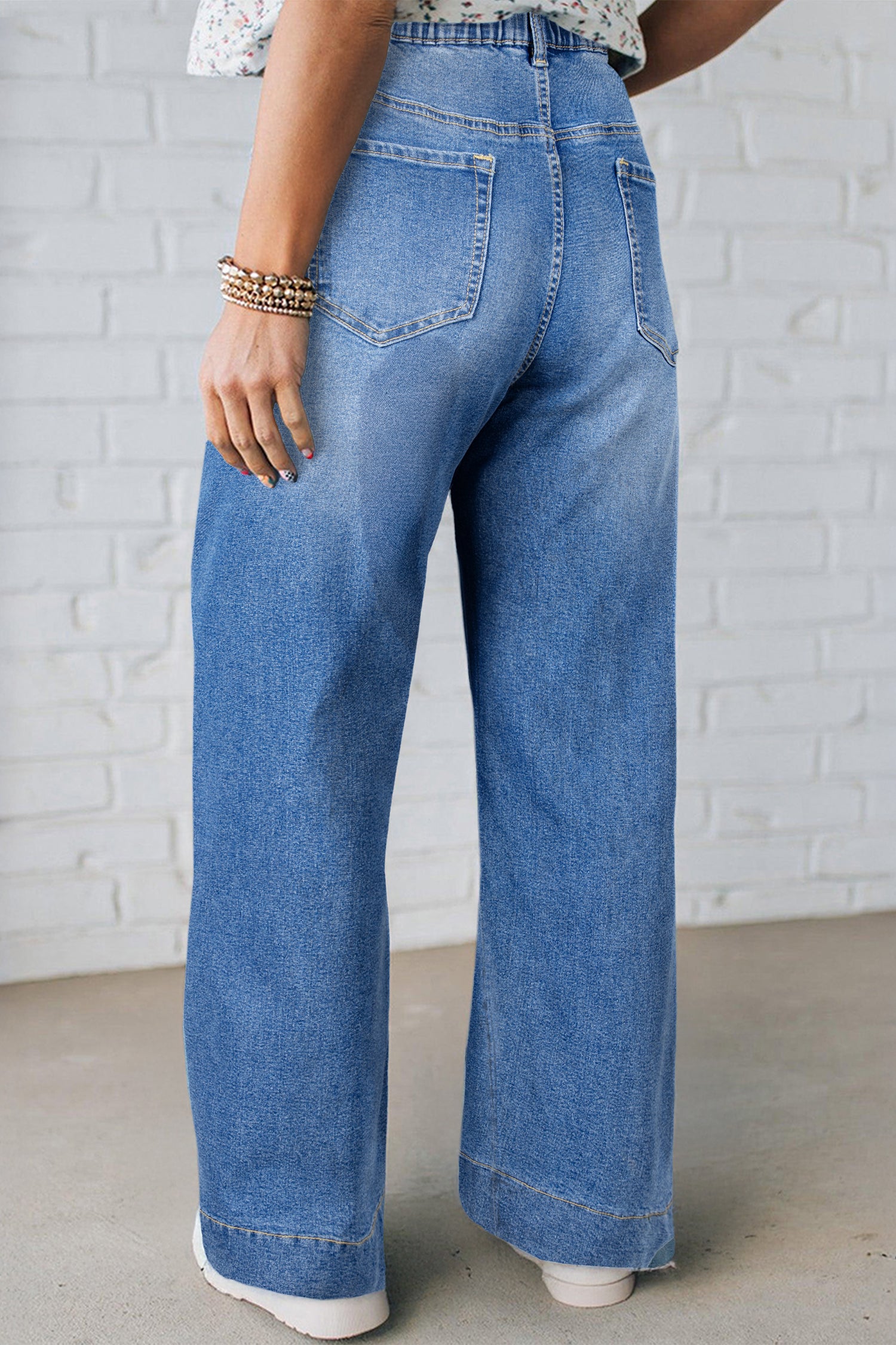 Jean Grande Taille Wide Leg à Lacets Contrastés