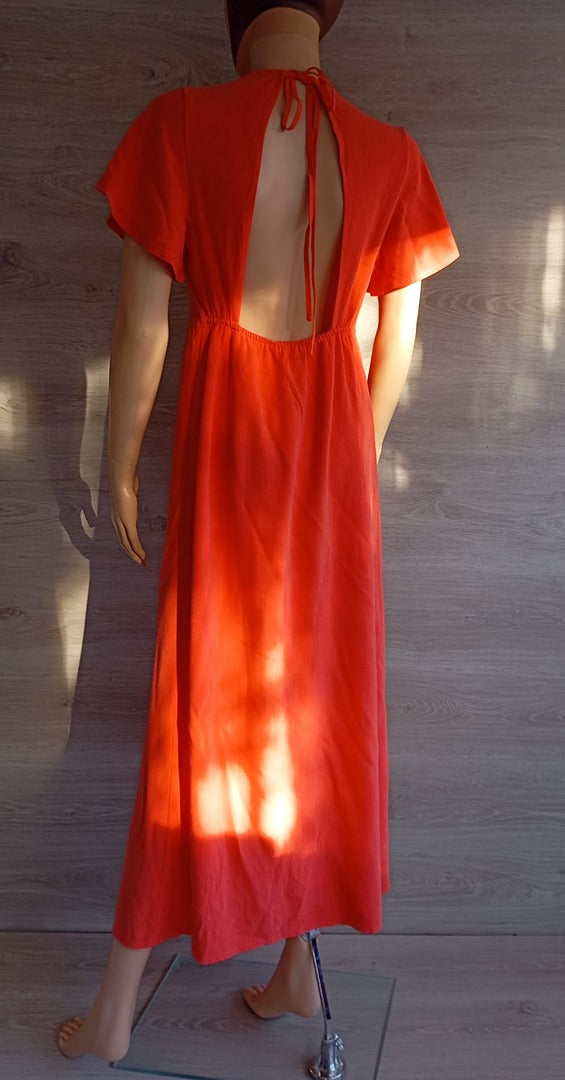 Belle robe longue dos nu manches courtes - Calie Paris Taille S - Orange - Neuve