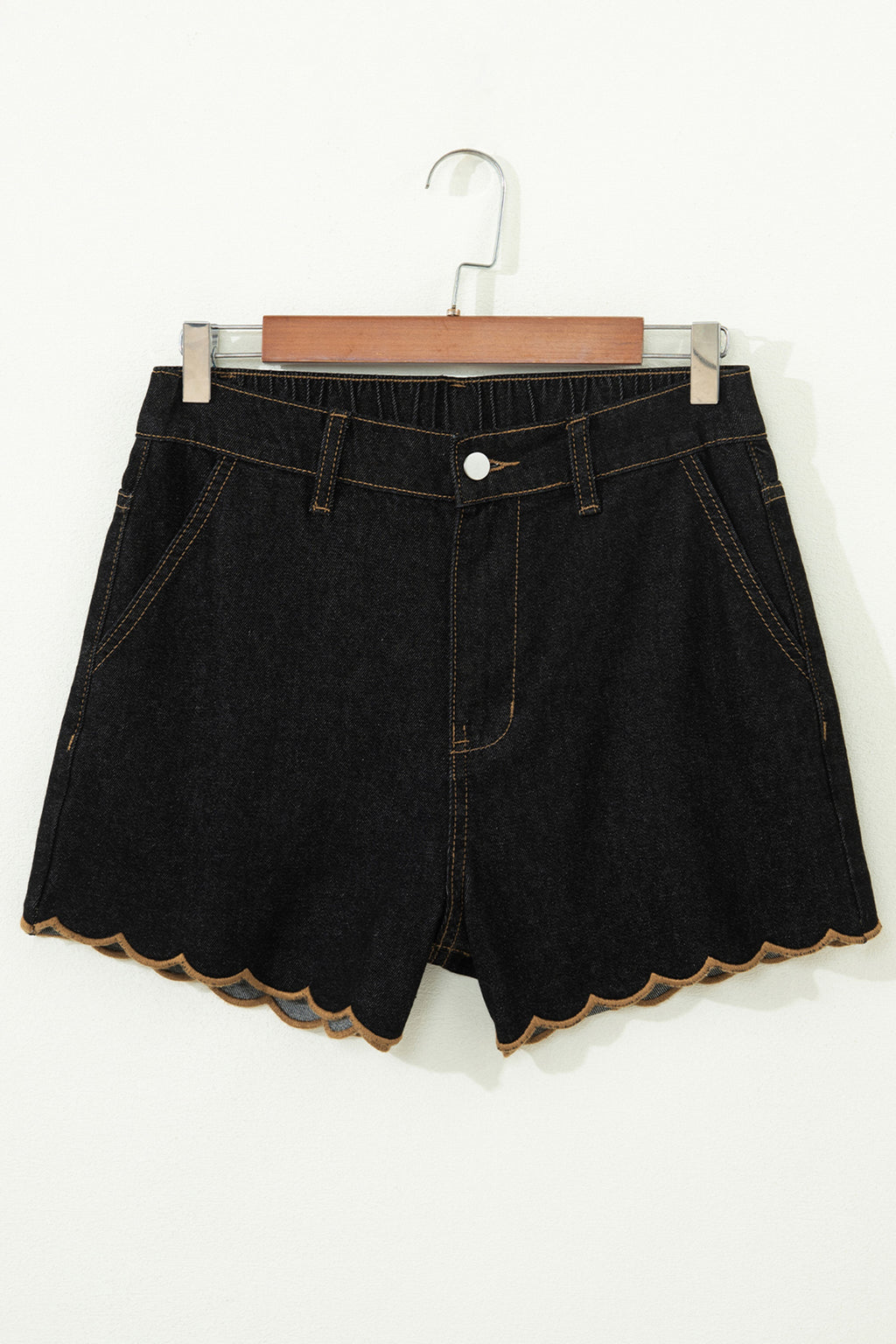 Short en jean à bordure festonnée — Bleu marine