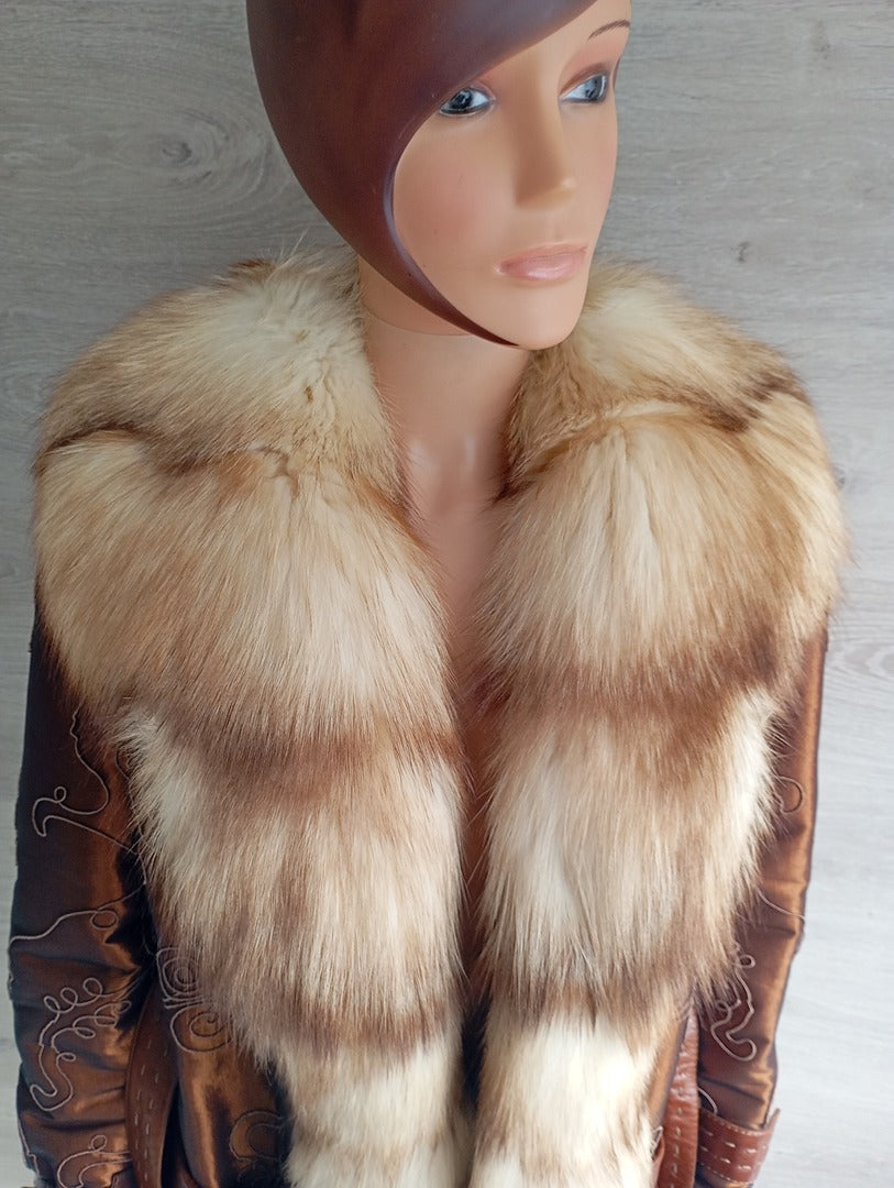 Manteau en fourrure naturelle de Renard Elazar Leather taille S - Marron bronze irisé
