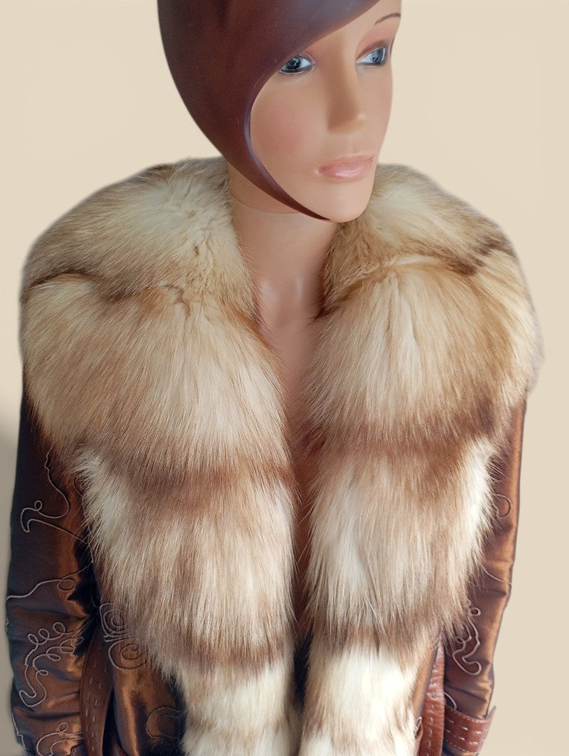 Manteau en fourrure naturelle de Renard Elazar Leather taille S - Marron bronze irisé