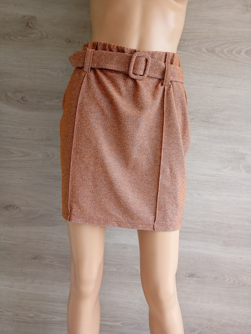 Jupe mini - Pink women - doré orangé - ceinture avec boucle - neuve - L