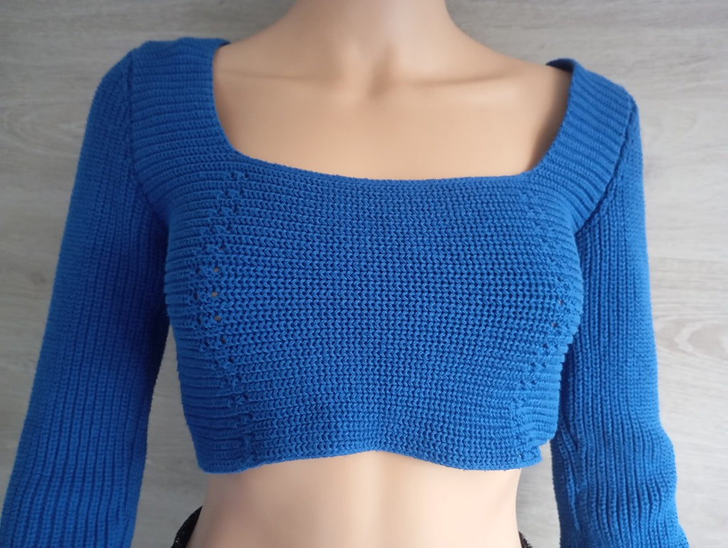 Haut court - Top en maille femme Chiquelle - Xs/s - Bleu - très bon état - manches longues