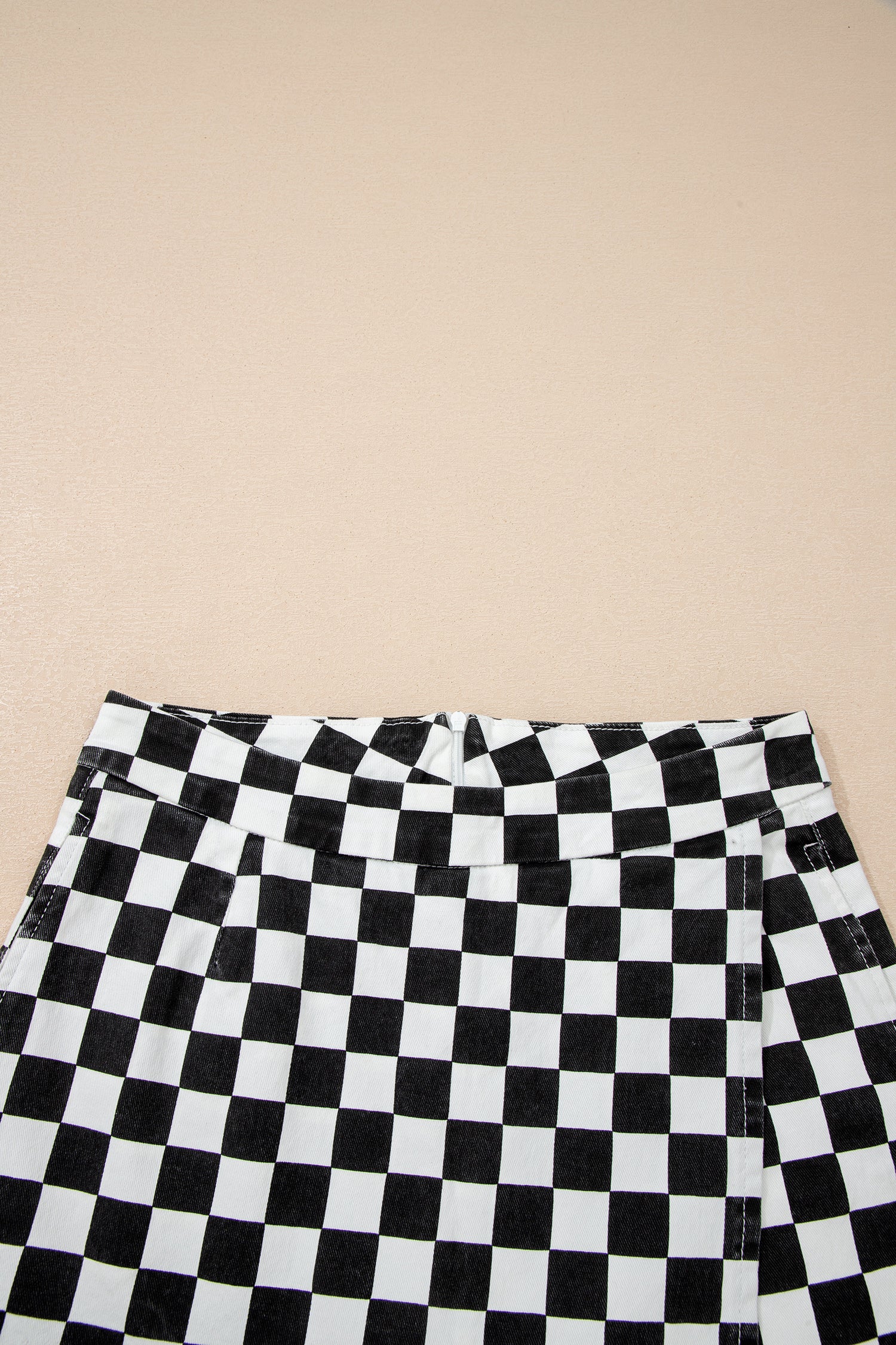 Short en jean à carreaux — Noir & Blanc