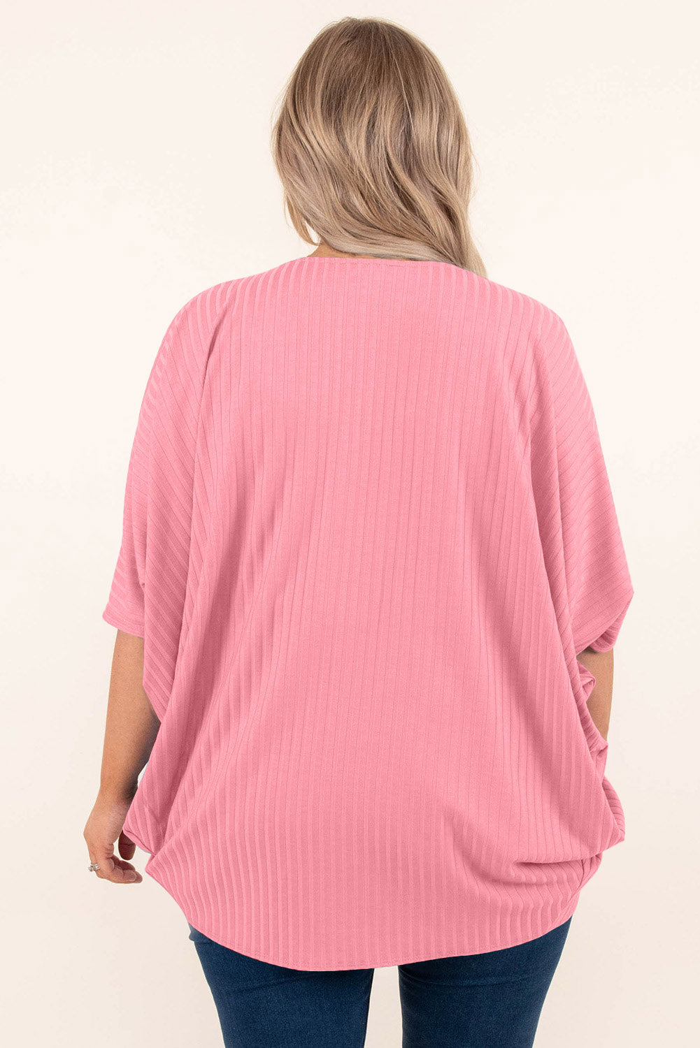 Gilet ouvert côtelé Grande Taille — Rose