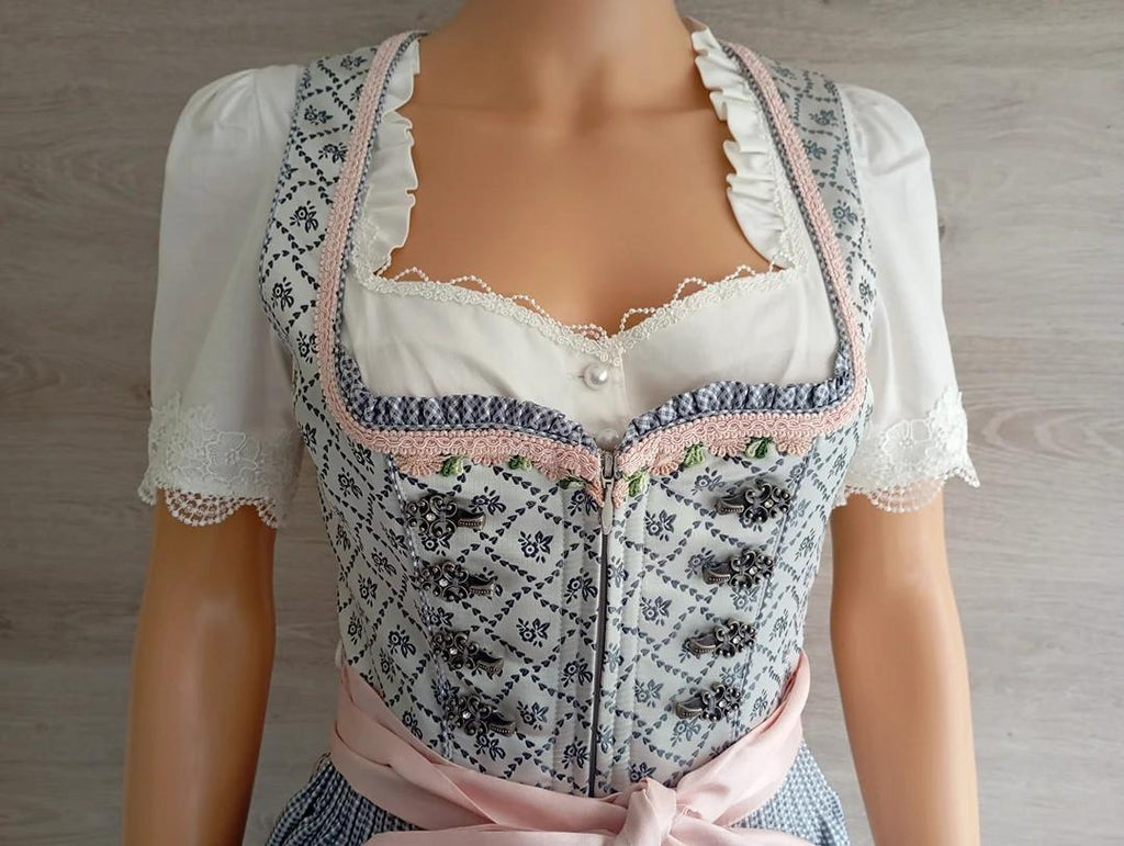 Dirndl - tenue traditionnel femme Krüger taille Xs grise et rose costume robe