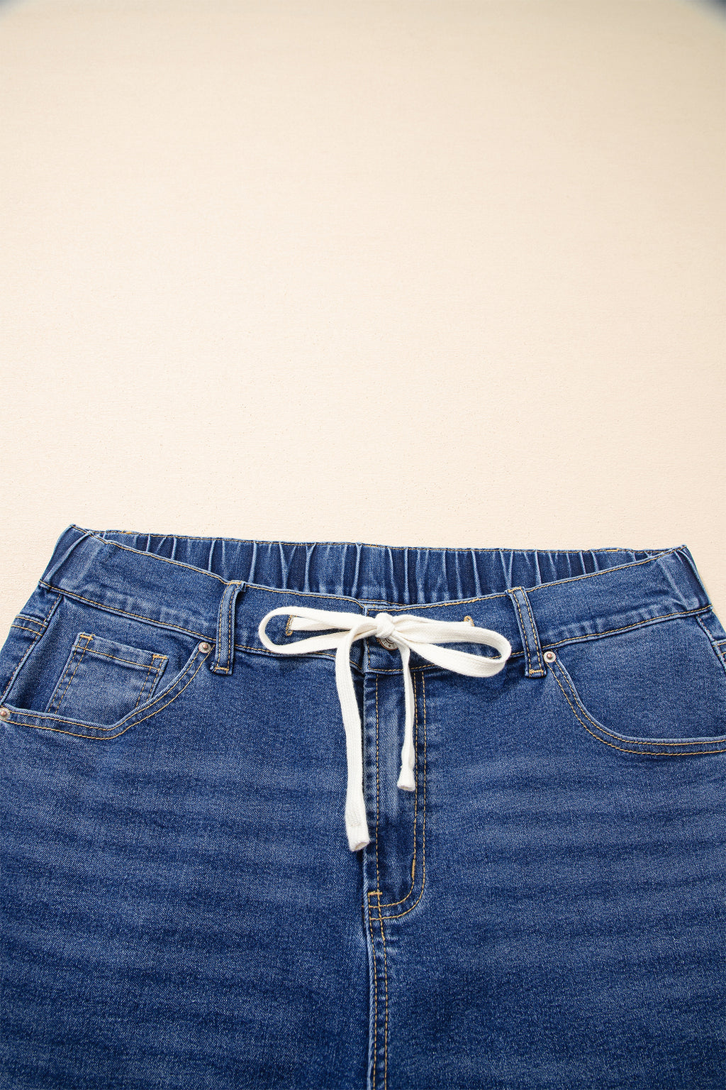Jean Grande Taille Wide Leg à Lacets Contrastés