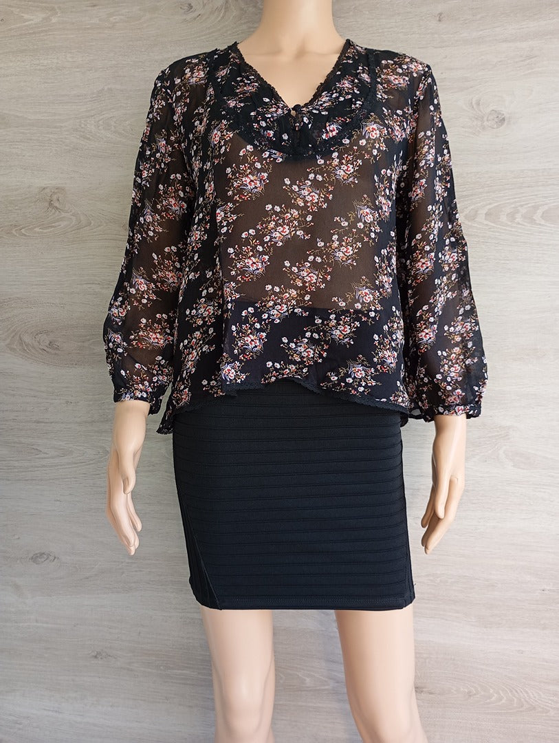 Blouse Claudie Pierlot - 40 - Noir - Très bon état - viscose - motif floral