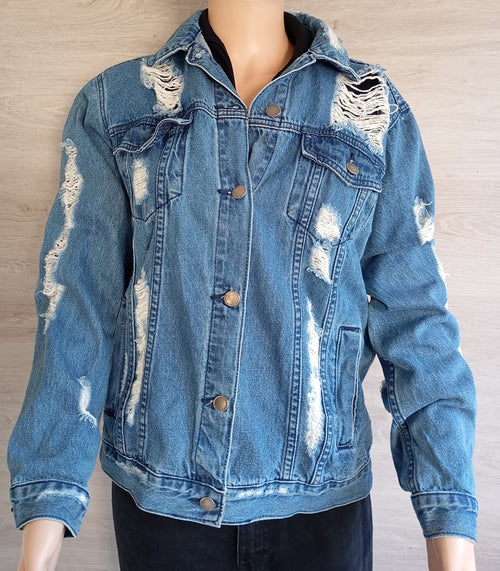 Belle veste en jean Revamped Denim taille M - Bleu et blanc