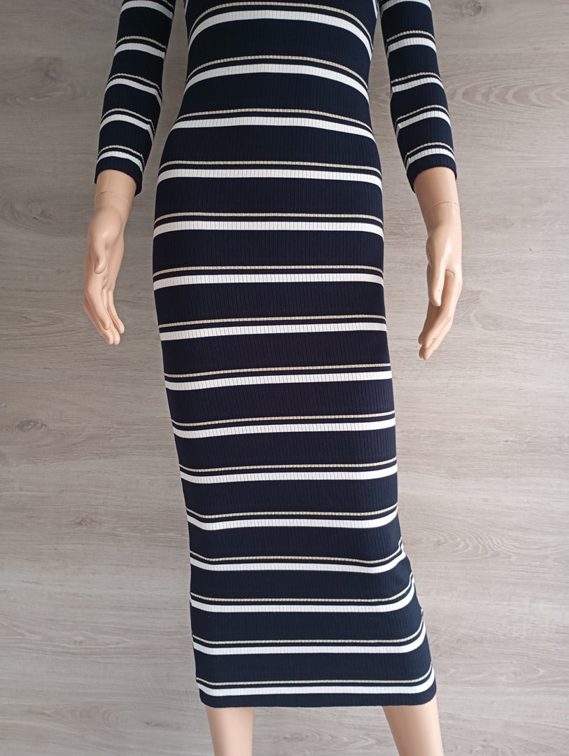 Robe longue rayée marine & doré — Massimo Dutti — Taille XS — Très bon état