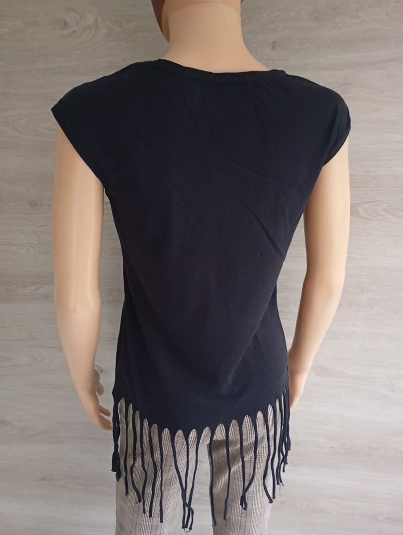 Débardeur noir graphique à franges — Superdry — Taille XS — Très bon état