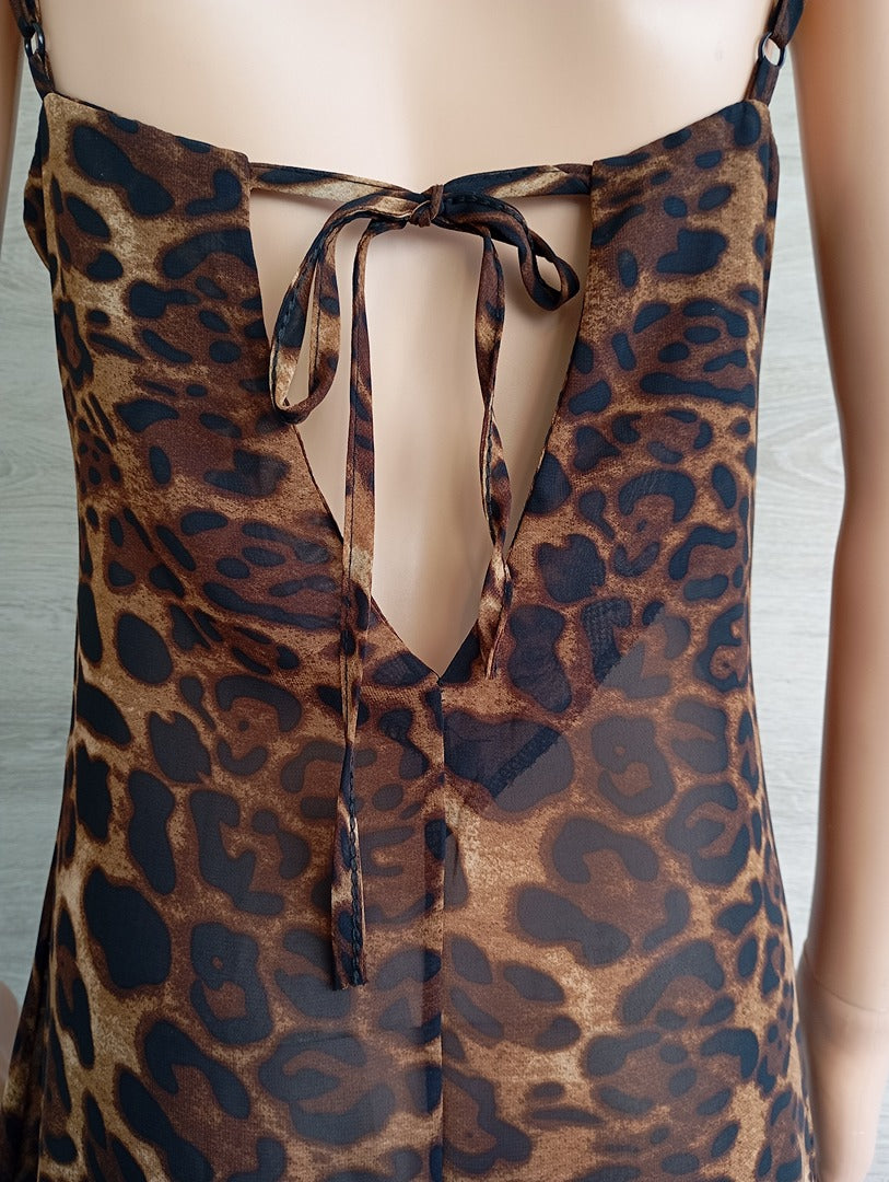 Robe longue léopard transparente - Micas - T S - Marron - Neuve