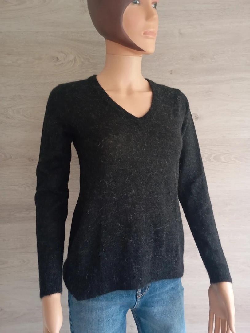 Pull fin femme manches longues noir/gris Gant en alpaga et laine mérinos Xs