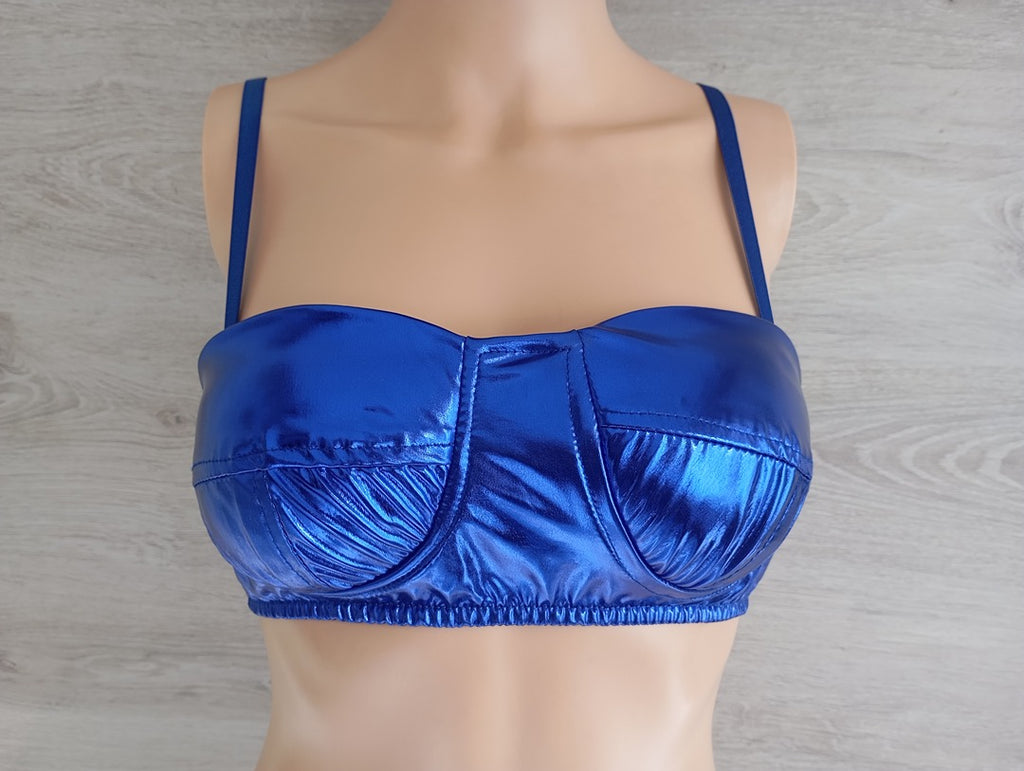 Soutien-gorge bandeau bleu métallisé — Fantaisie — Taille unique