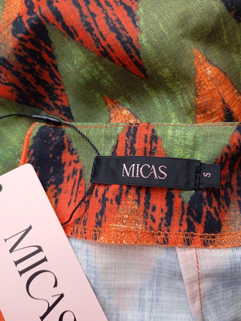 Mini-jupe portefeuille Micas - S - vert/orange avec perles - neuve