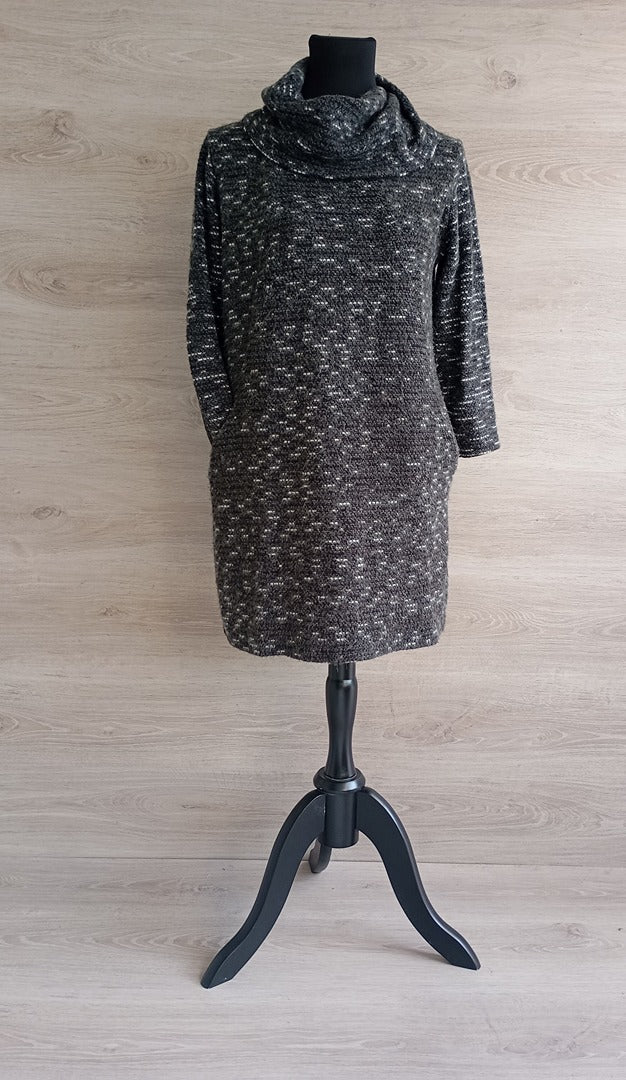 Robe courte d'hiver en maille Moda Carolina - manches longues - S - gris - col cheminé - poches