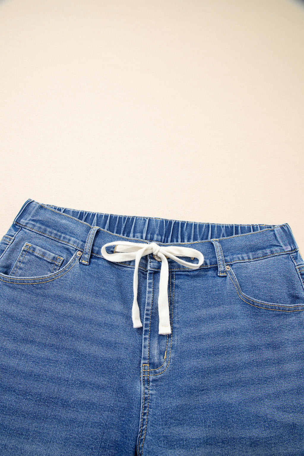 Jean Grande Taille Wide Leg à Lacets Contrastés