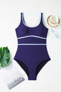 Maillot de bain une pièce bleu marine — Liseré contrastant & dos lacé