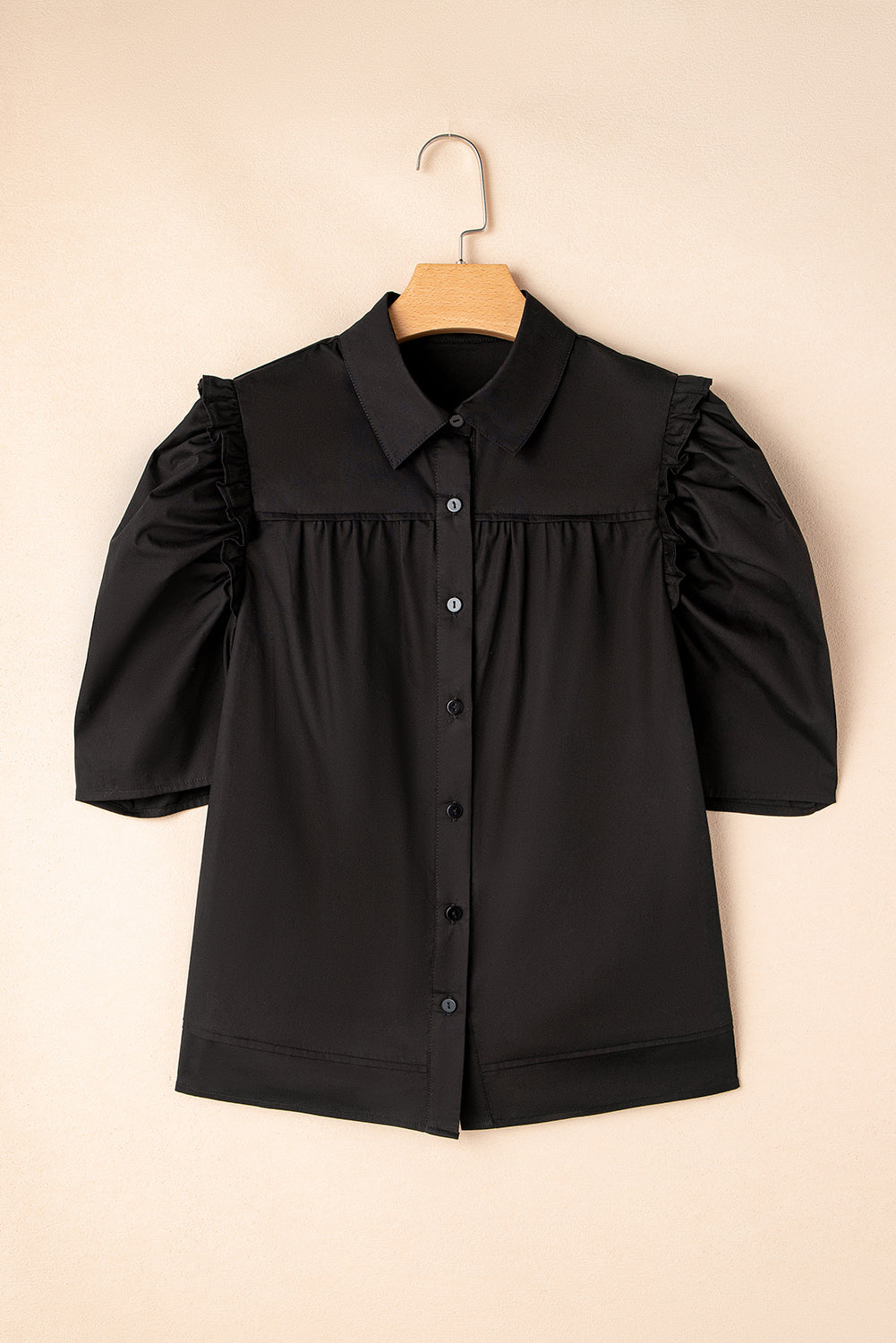 Chemise Sculpturée à Manches Bouffantes — 100% Coton