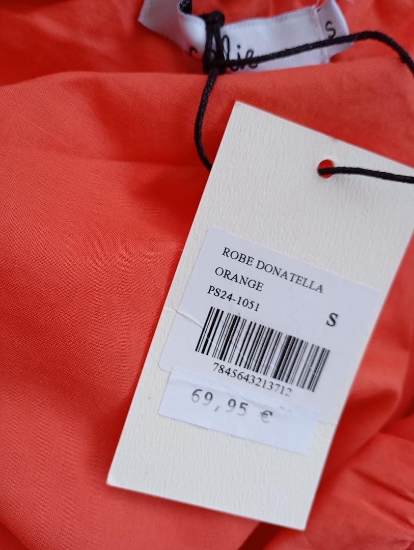 Belle robe longue dos nu manches courtes - Calie Paris Taille S - Orange - Neuve
