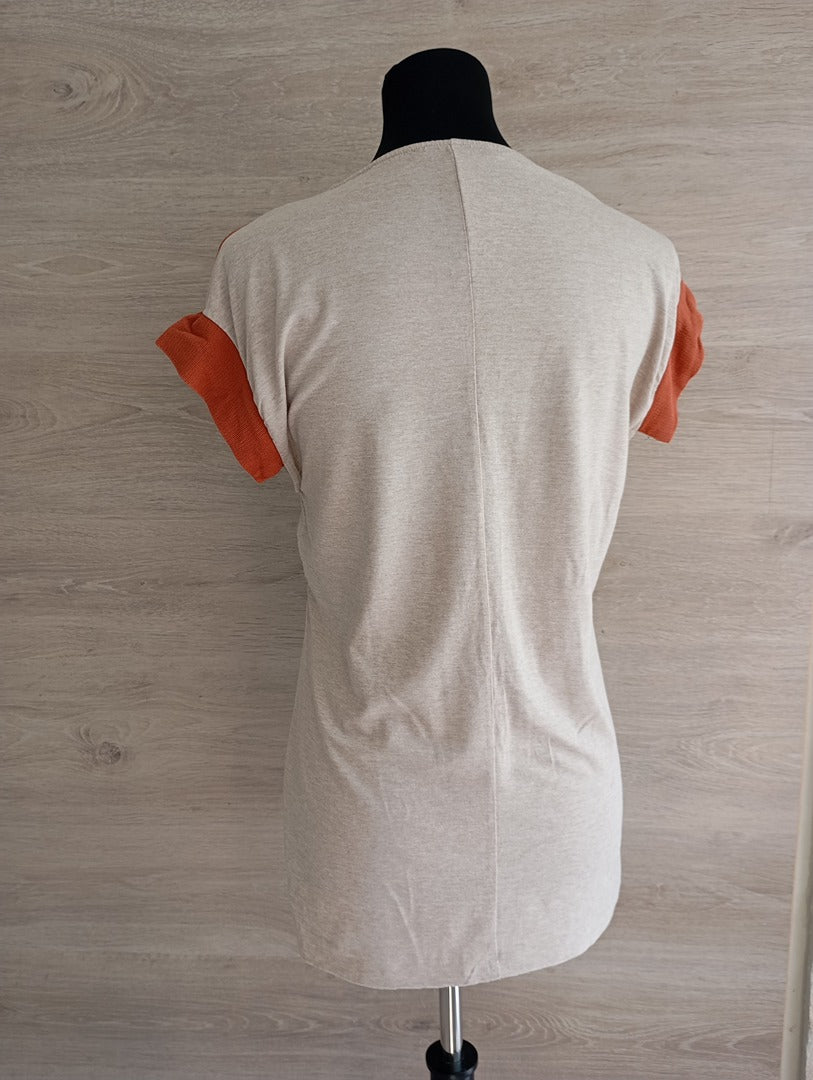 Joli top Zara taille S - Orange/multicolore - manches courtes