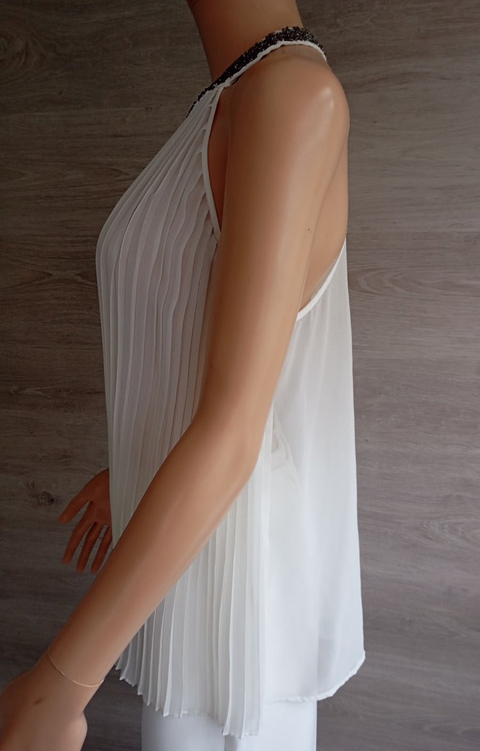 joli Haut/top de soirée fête - sans manches - plissé - transparent zara blanc taille S - perlé
