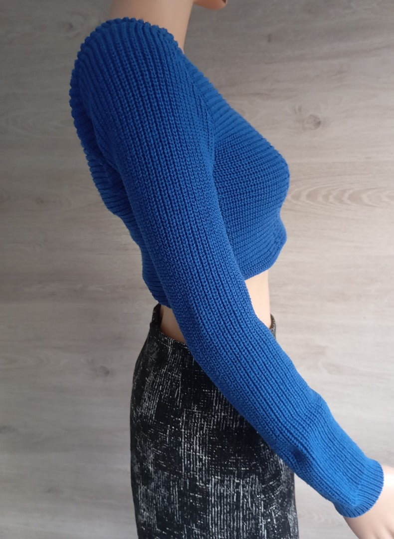 Haut court - Top en maille femme Chiquelle - Xs/s - Bleu - très bon état - manches longues