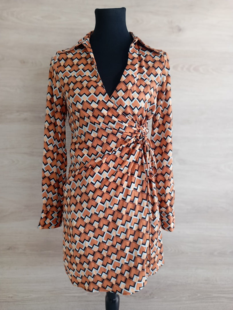 Robe portefeuille manches longues - Mango - Xs - Marron