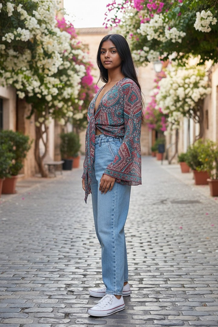 Blouse en soie turquoise — Inti Wasi — Taille unique