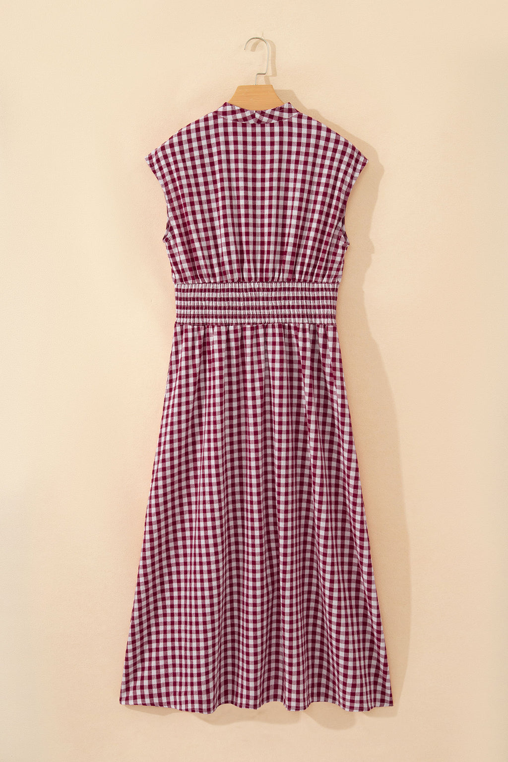 Robe maxi sans manches à imprimé vichy café — Fermeture éclair & taille cinée
