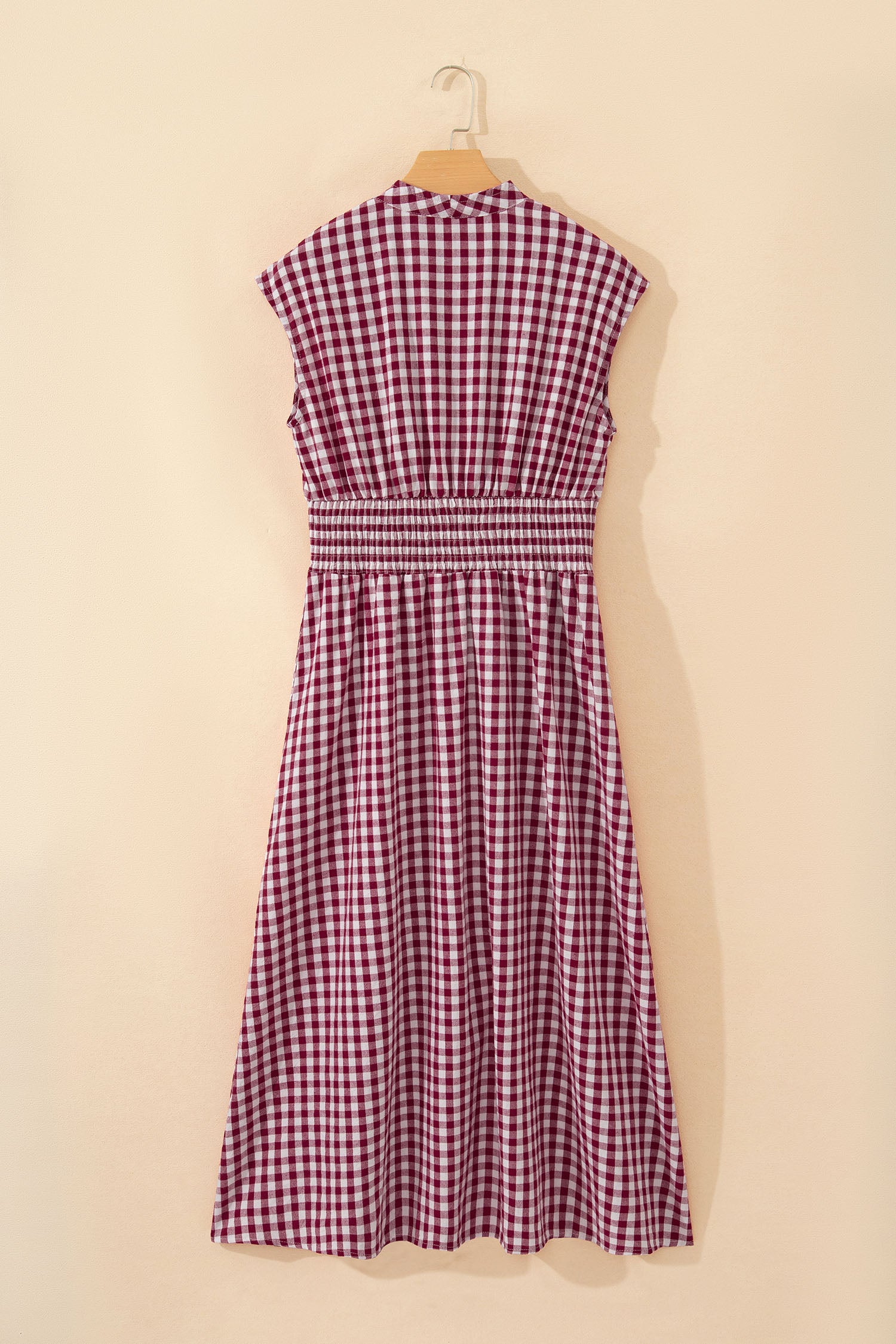 Robe maxi sans manches à imprimé vichy café — Fermeture éclair & taille cinée